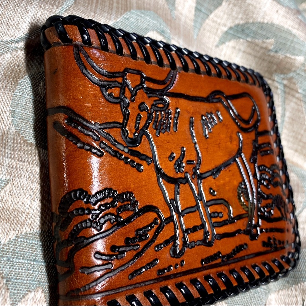 Rare 1960 Texas Tooled Embossed Leather Wallet - Gem